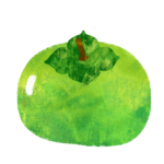 つやのある青柿・渋柿のイラスト　猿かに合戦　絵本風　ⒸAtelier Funipo